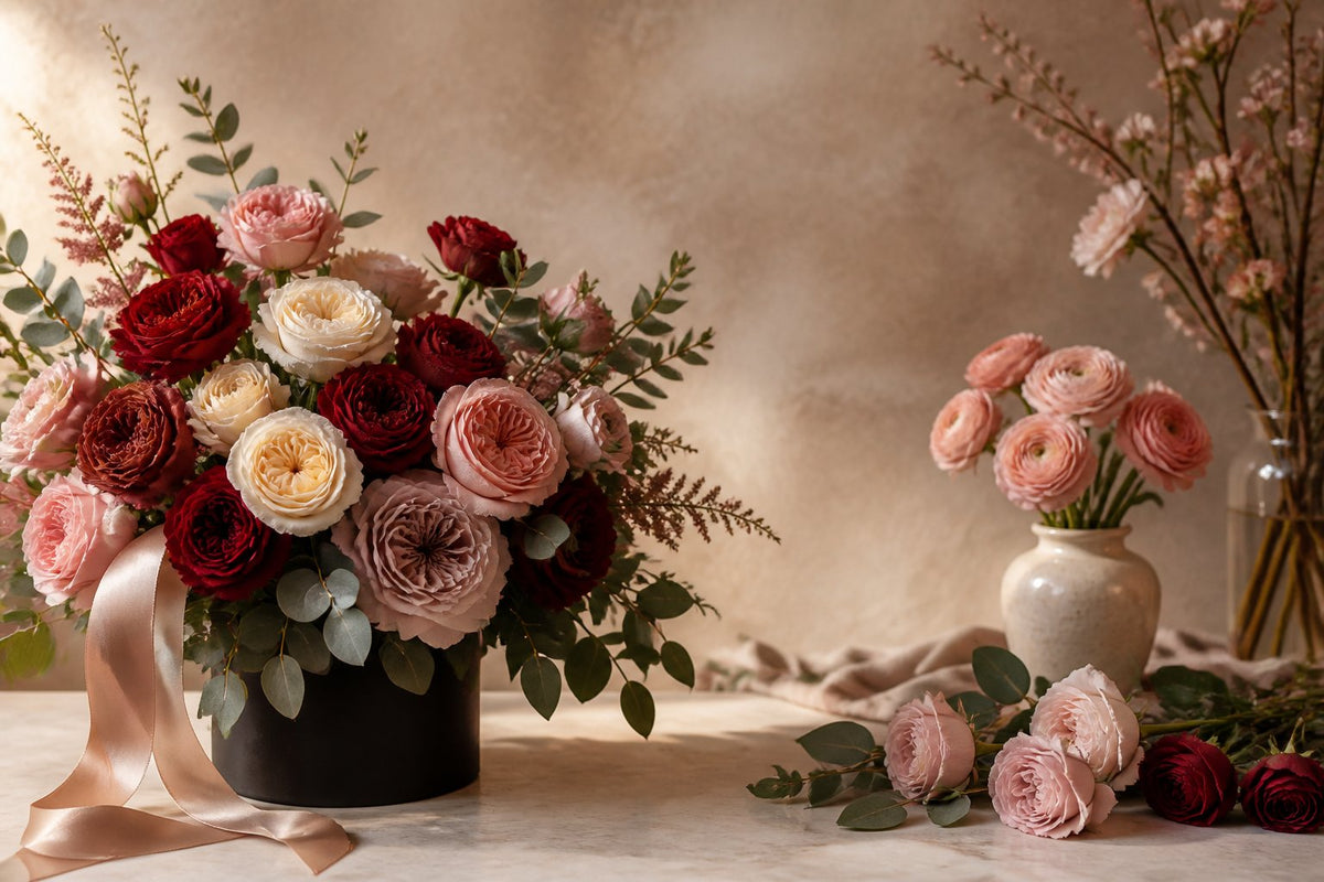 Luxury rose bouquet on cream marble — Cindy Flower