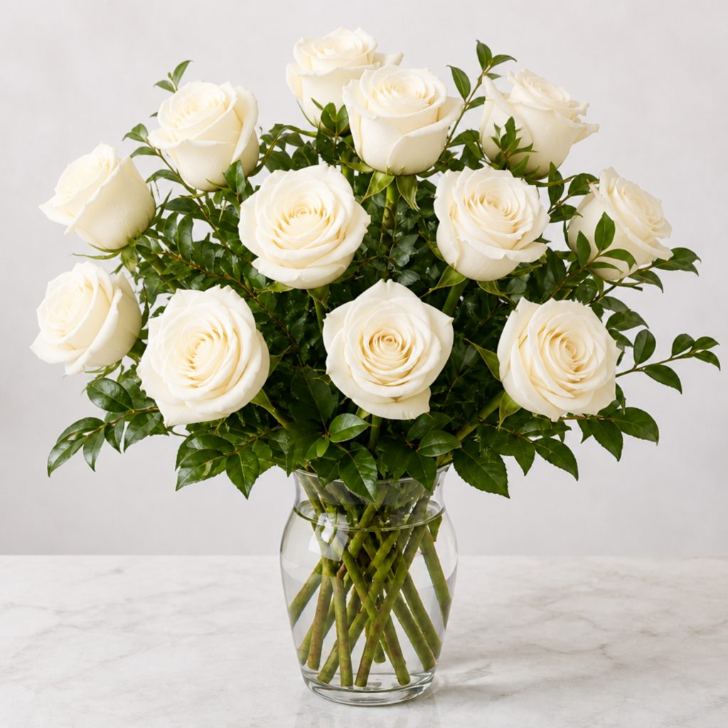 Classic Dozen Roses — White